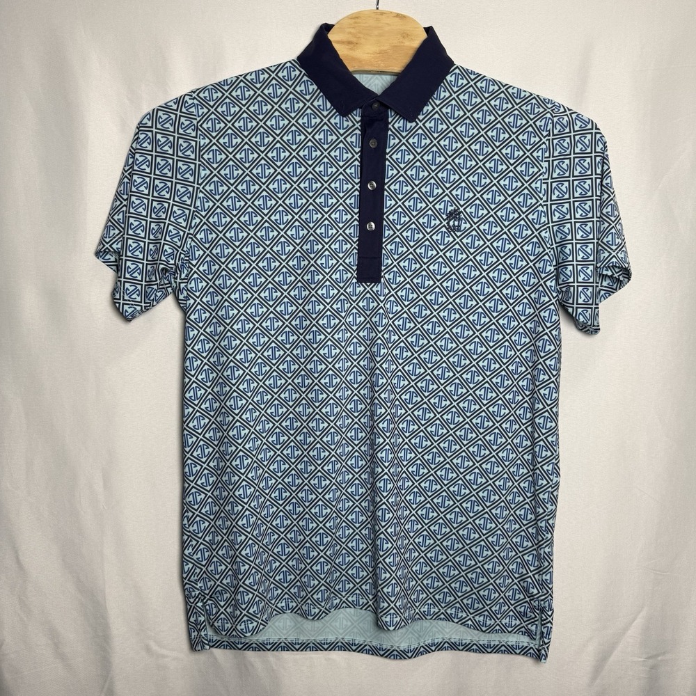 Greyson West Flag Golf Performance Polo  Monogram Blue‎ Print Mens Large